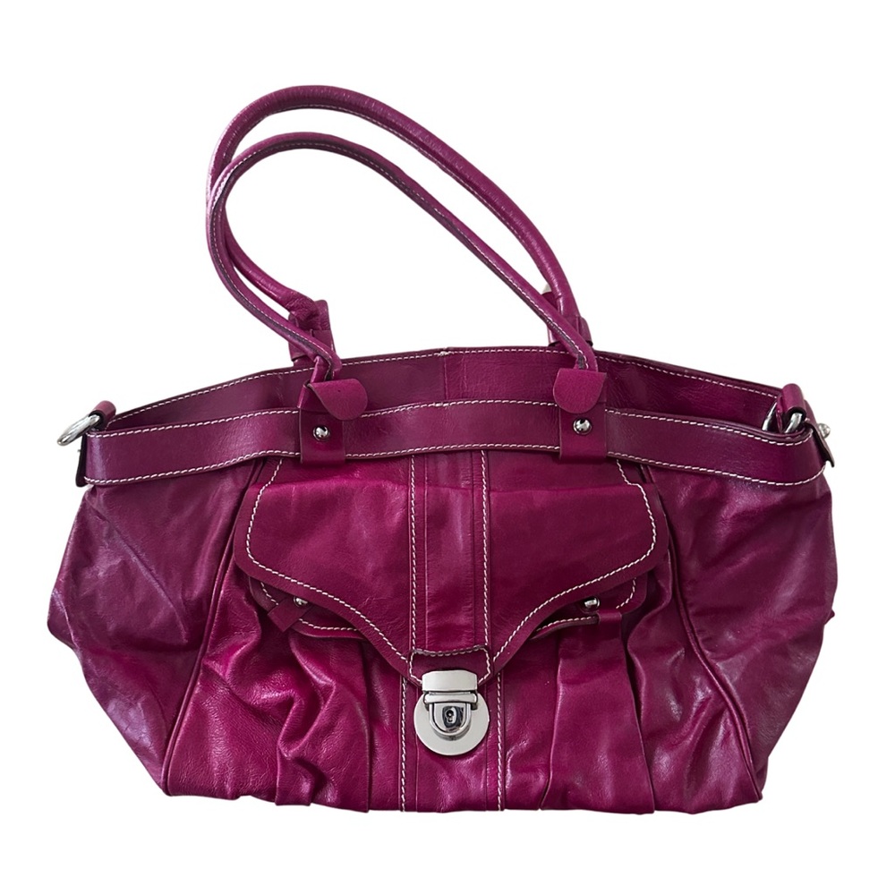 Vintage Y2K Magenta Leather with Silver Hardware Shoulder / Carry-All Bag